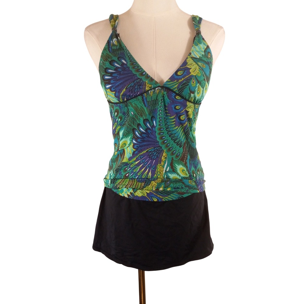 Anne Cole Locker Womens Peacock Print Tankini Top and Swim Skirt Set Sm 76408Y8